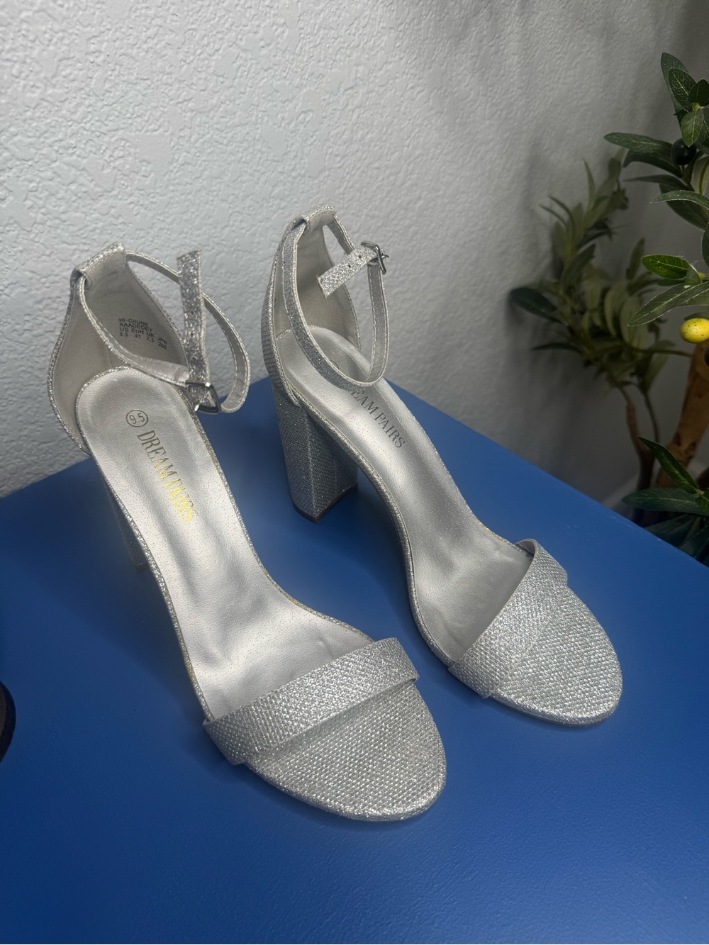 Dream Pairs Sparkling Silver Block Heel Sandals